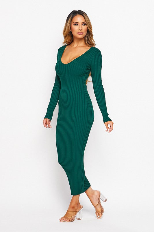 Two-Way Knit Midi Dress – Sapphire & Emerald